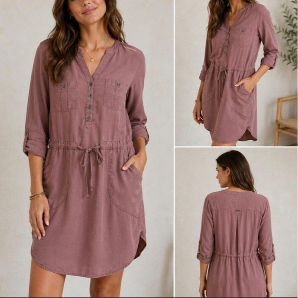 prAna Mauve Lenzing TENCEL Abbey Shirt Dress M Long Sleeve Button Front Gorpcore